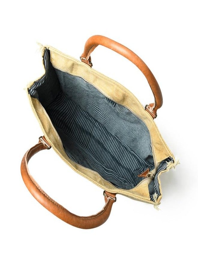 MaheTri Beige Boho Chic Canvas Bag | Zipper Handbags for Women | Inner Pocket for Shopping | Office & Daily Use - Image 5